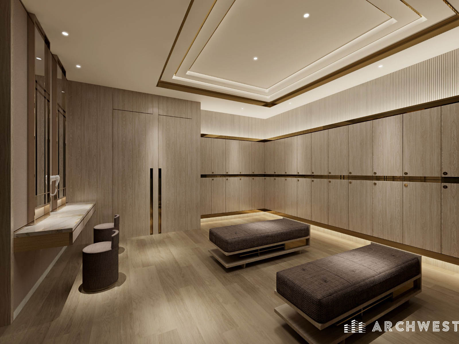 42. 3D Render of a Womens Restroom